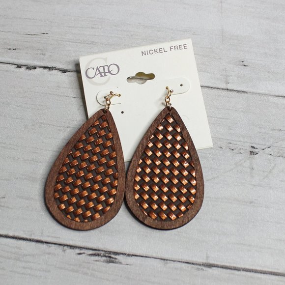 Cato Women's Brown Wooden Teardrop Dangle Earrings Nickle Free - Picture 1 of 4